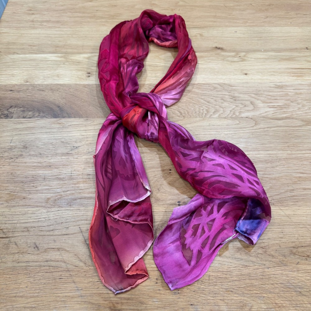 Pink Purple Ombre Silk Rayon Devore Burnout Paisley Scroll Scarf Wrap 58x12